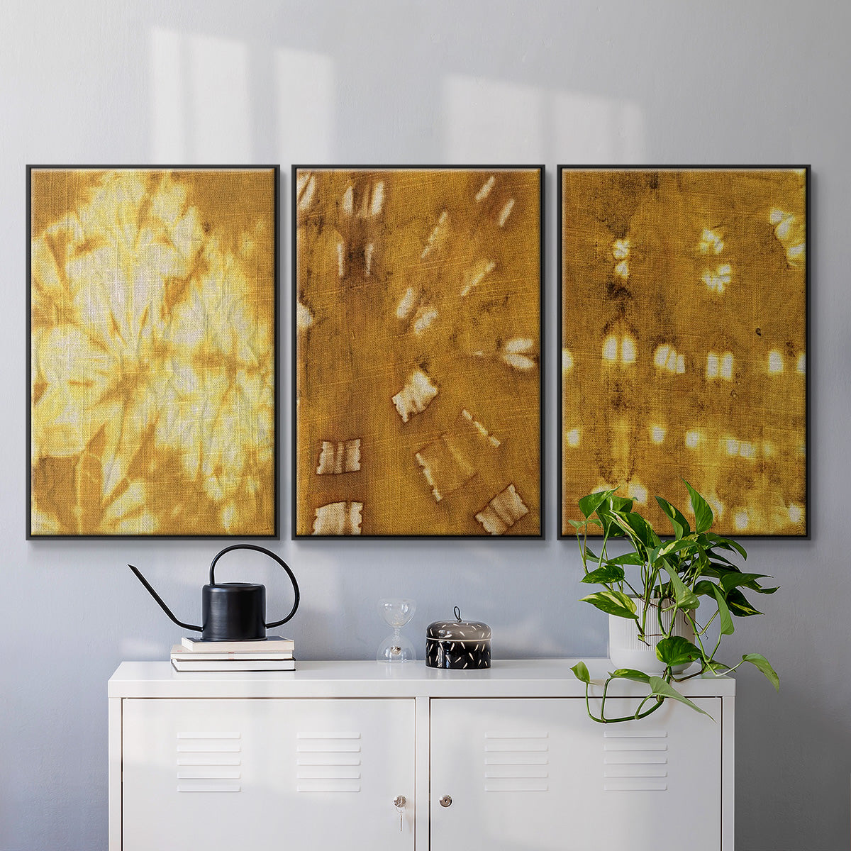 Turmeric Sunrise I - Framed Premium Gallery Wrapped Canvas L Frame 3 Piece Set - Ready to Hang