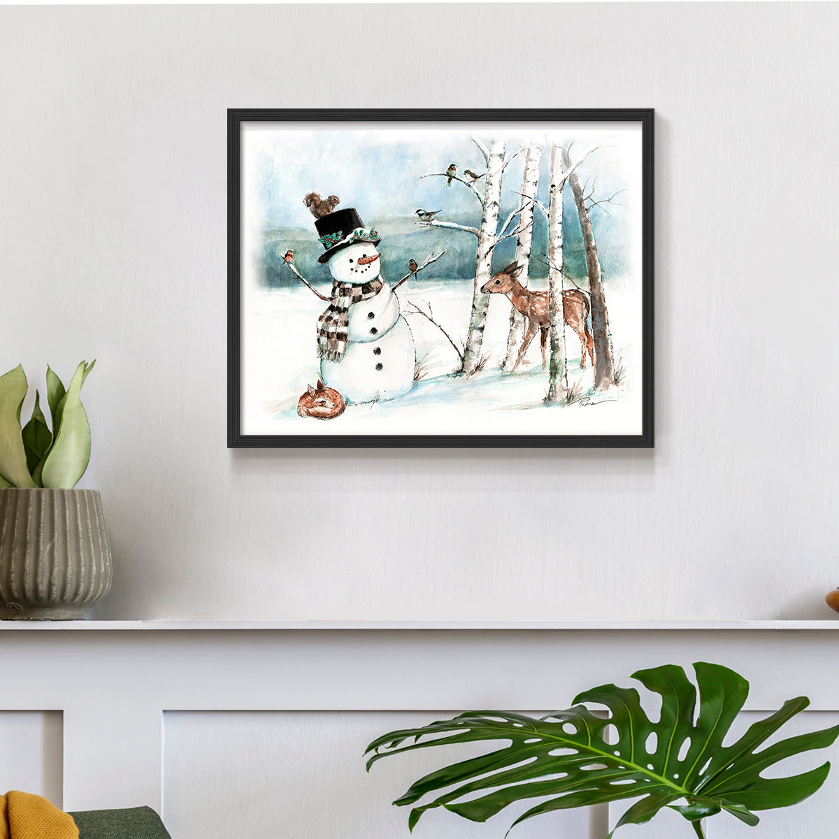 42975,snowman,deer,winter,forest,snowy landscape,birds,birch trees,scarf,top hat,wildlife,nature,frost,season,serene,animal,frosty,woodlands,frozen,cold,playful,outdoors,charming,magical,landscape art,whimsical,fauna,friendly,wildlife observation,tranquility,country scene,illustration,snowflakes,seasonal,heritage,woodland creatures,holiday,scenic,peaceful,natural beauty,art,Re-stickable,Landscape & Nature