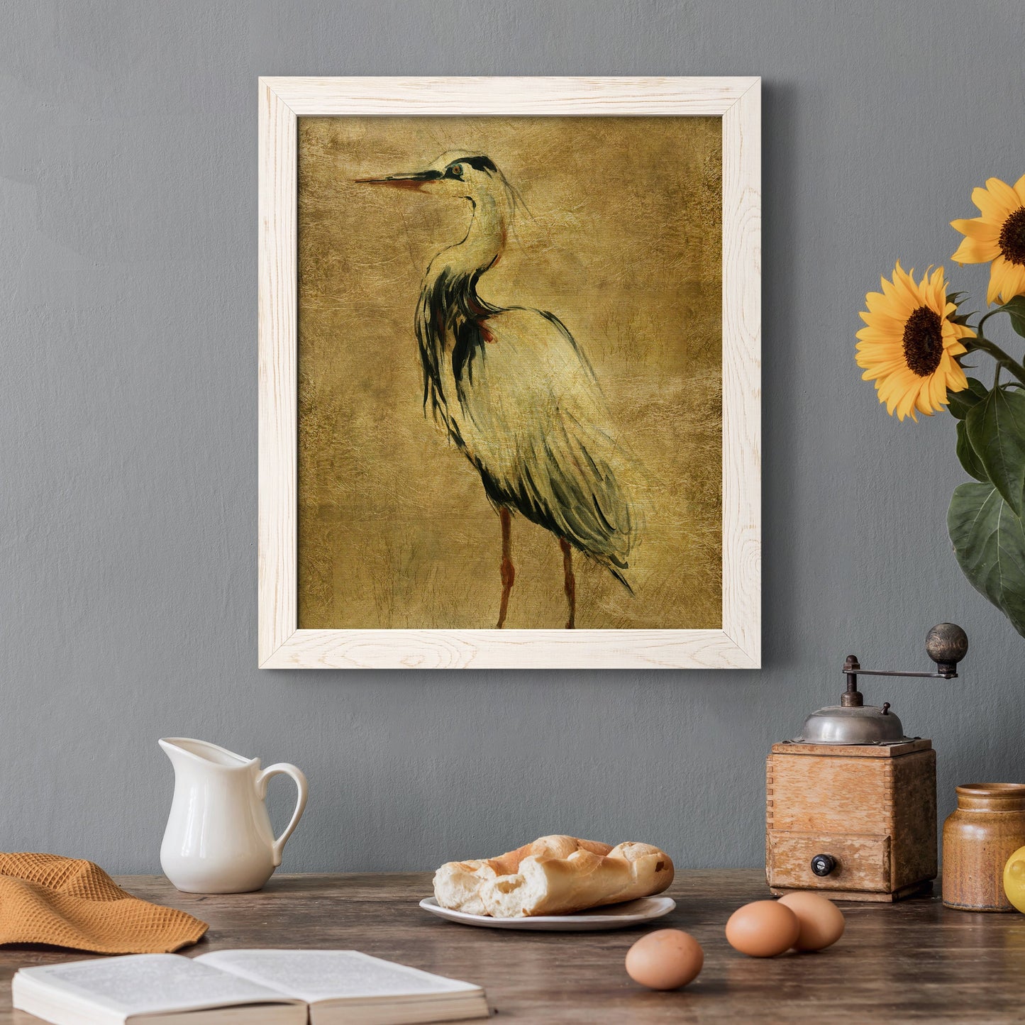 Gold Crane at Dusk II - Premium Canvas Framed in Barnwood - Ready to Hang