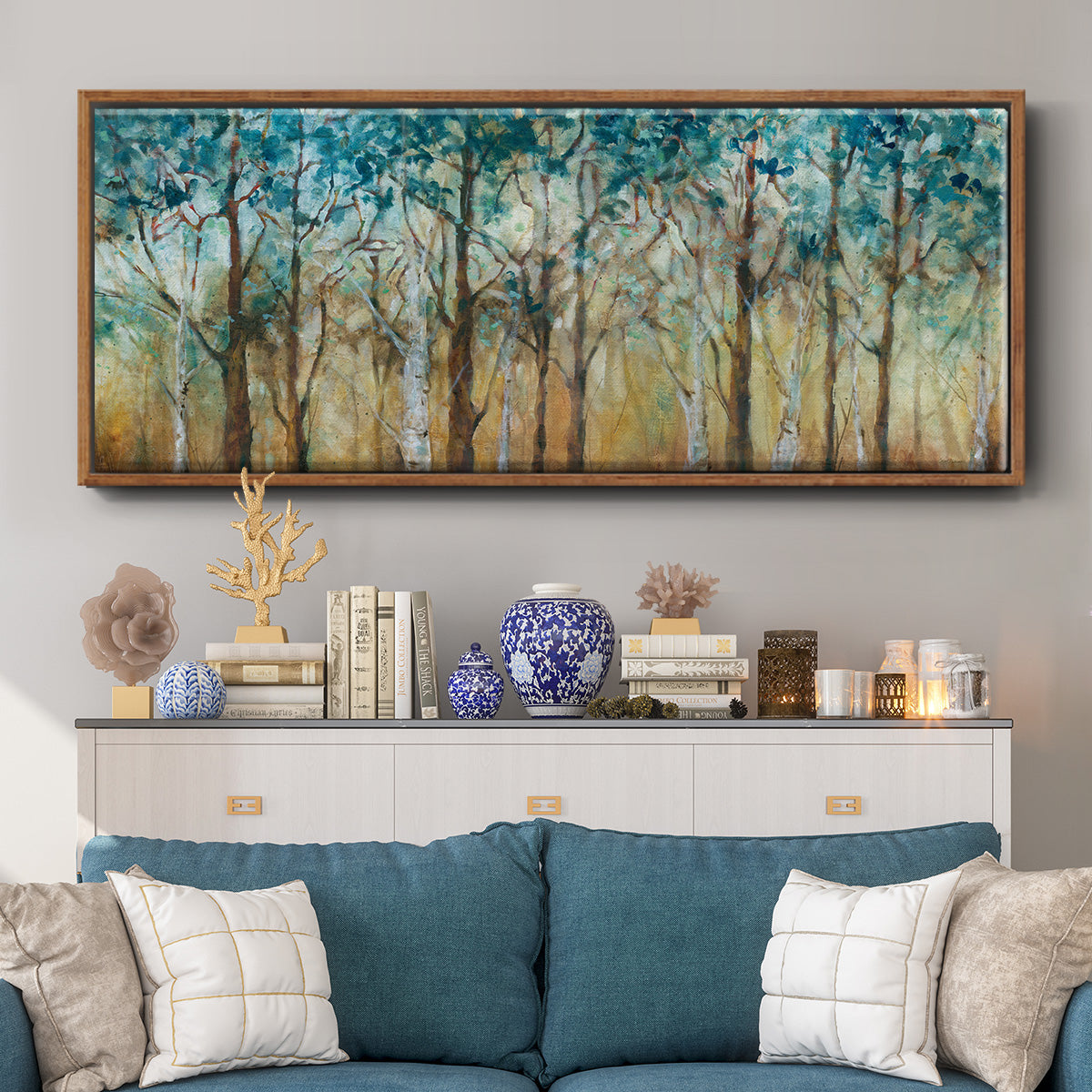 Sunlit Birch Grove - Floater Framed Canvas Print