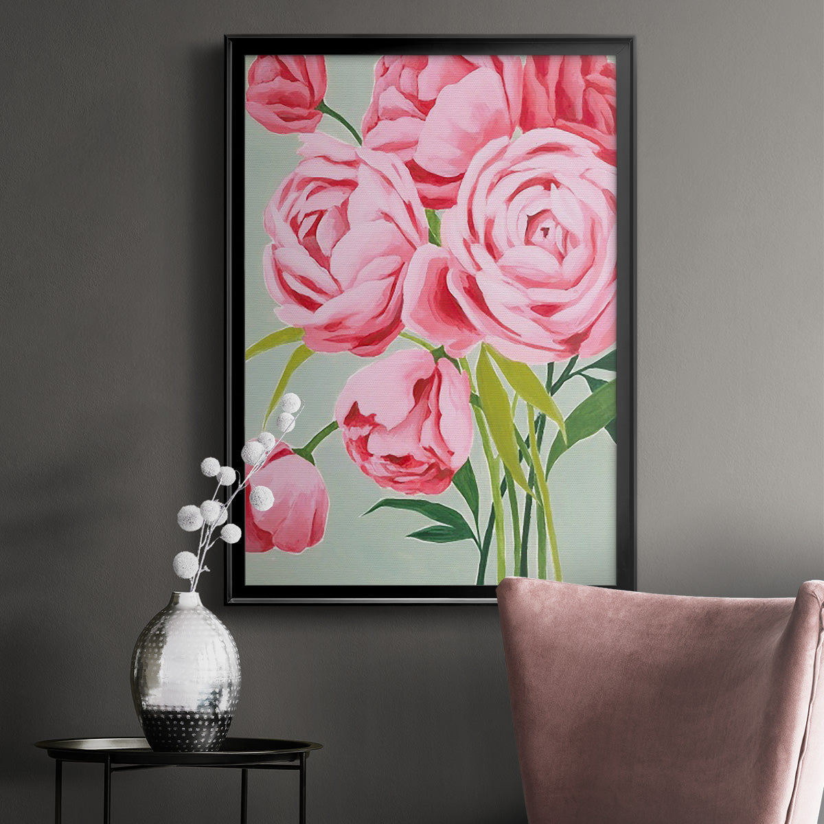 This Year's Peonies I - Modern Framed Canvas Print