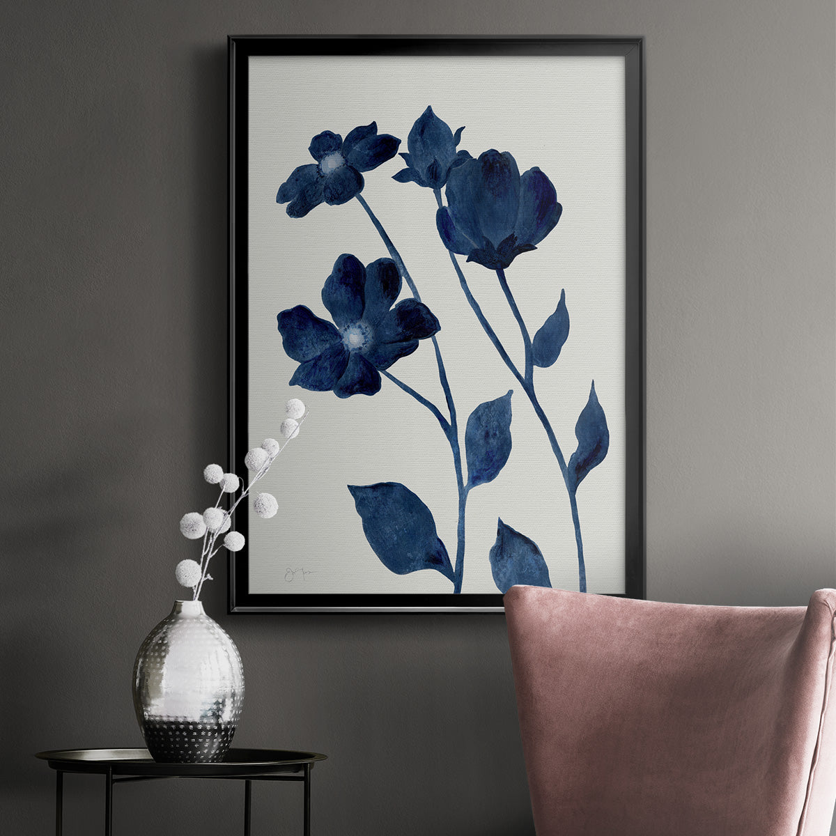 Indigo Bloom I - Modern Framed Canvas Print