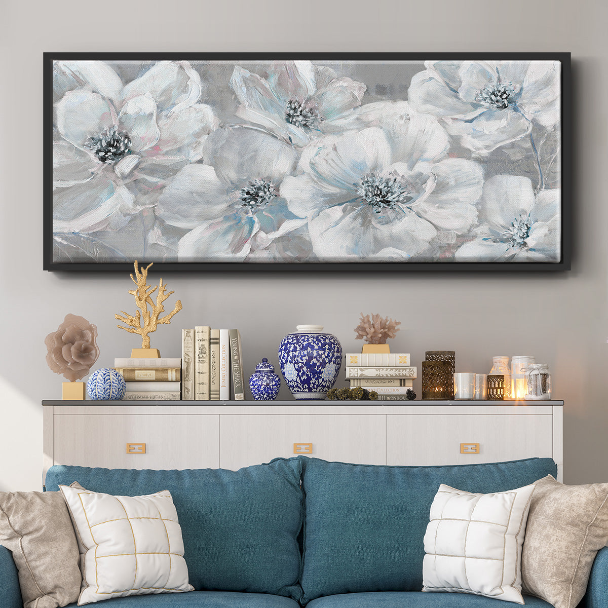 Soft Teal Summer - Floater Framed Canvas Print