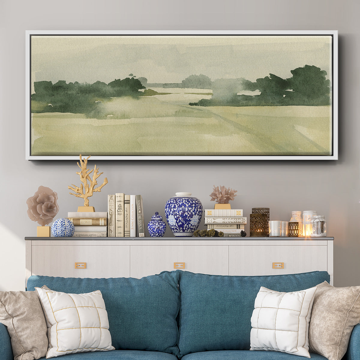 Watercolor Pasture I - Floater Framed Canvas Print