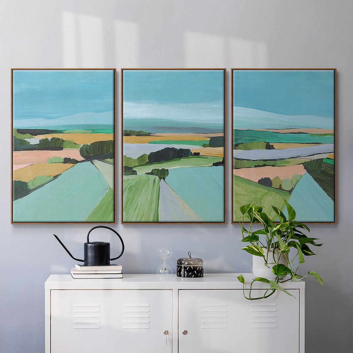 Bright Colored Countryside I - Framed Premium Gallery Wrapped Canvas L Frame 3 Piece Set - Ready to Hang