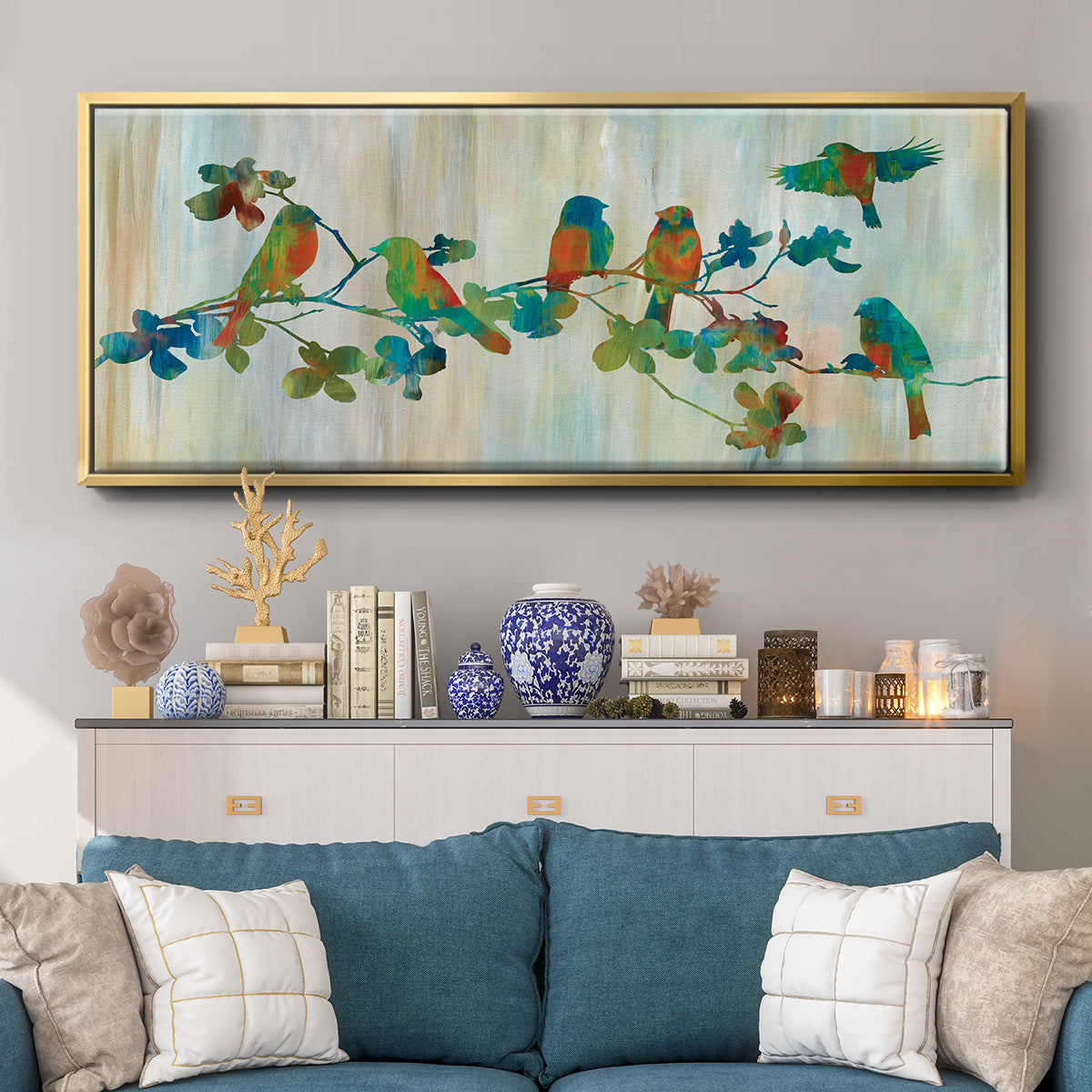Birds on Branch - Floater Framed Canvas Print