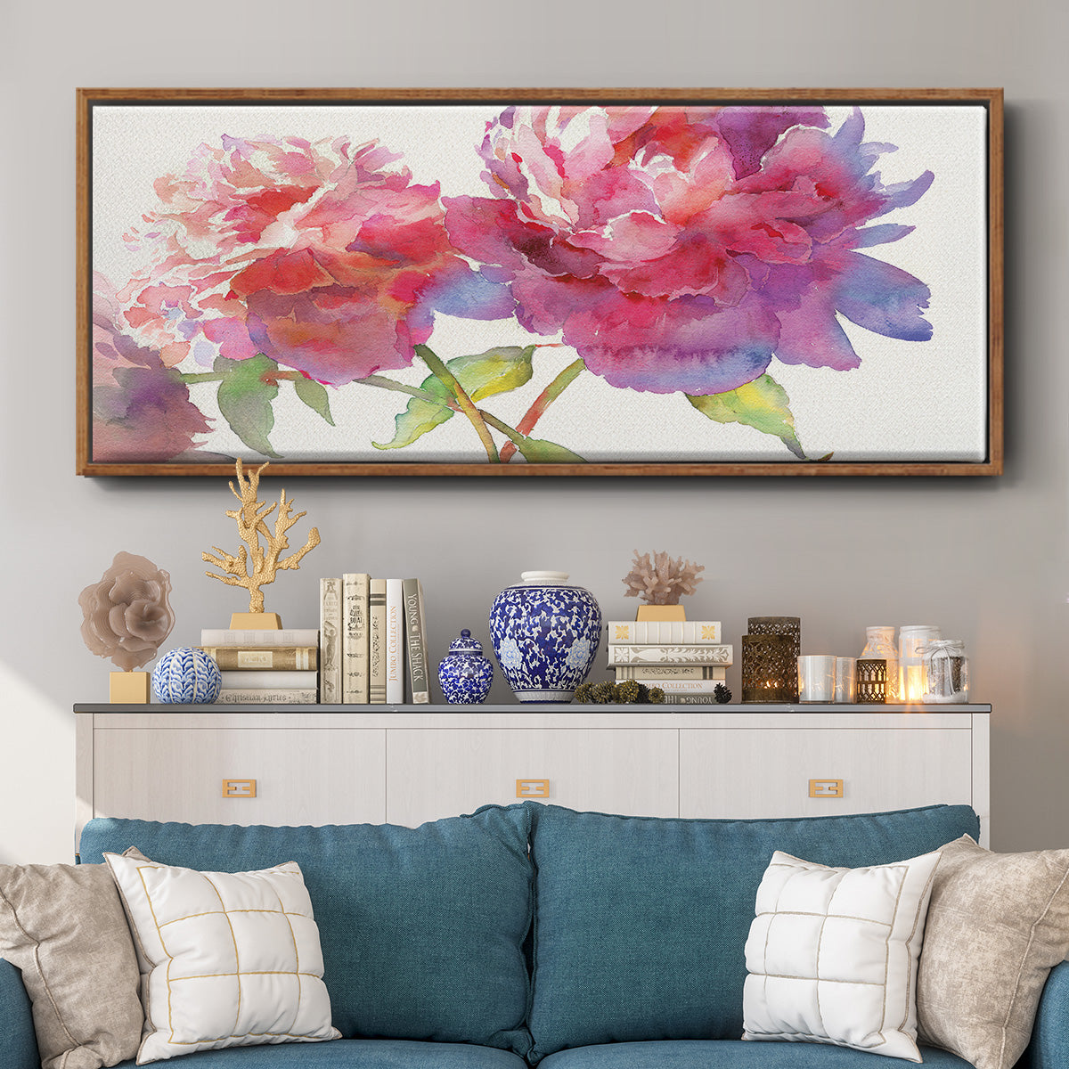 Prize Peonies II - Floater Framed Canvas Print