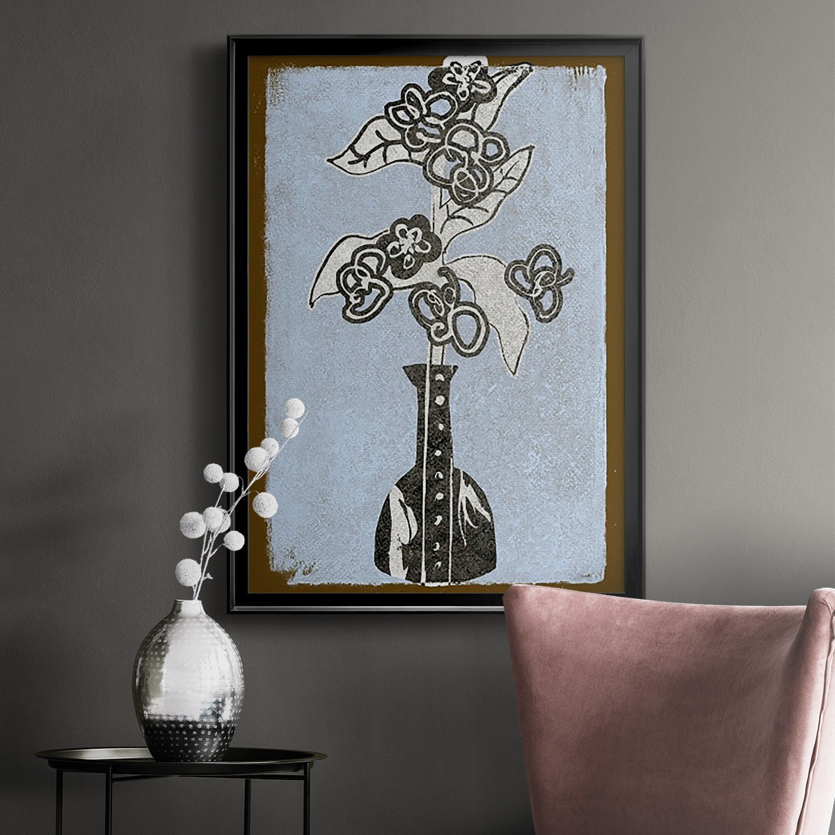 Graphic Flowers in Vase III - Modern Framed Canvas Print