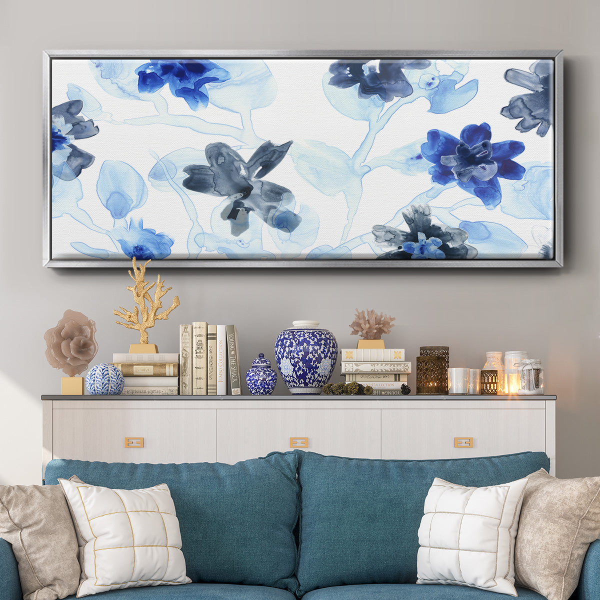 Blue Gossamer Garden V - Floater Framed Canvas Print