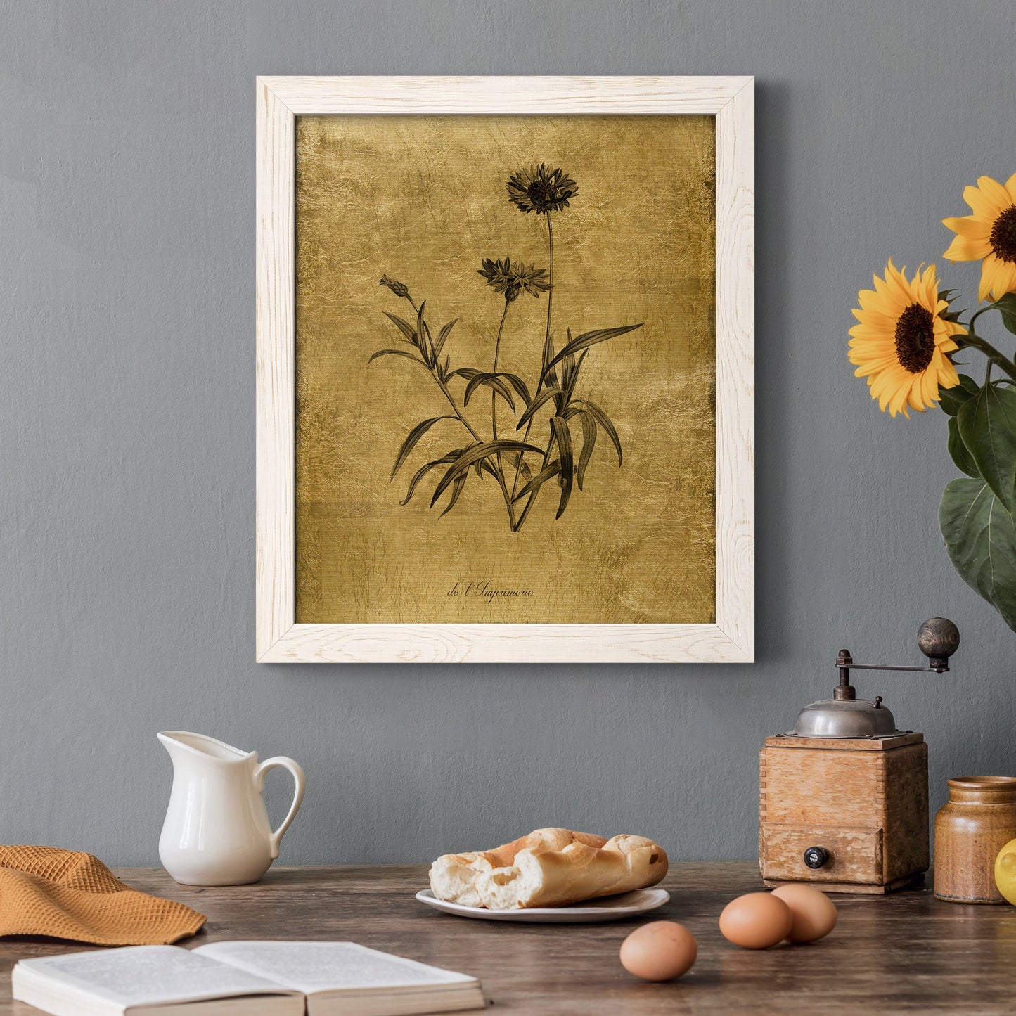 Gold Sketch Botanical I - Premium Canvas Framed in Barnwood - Ready to Hang