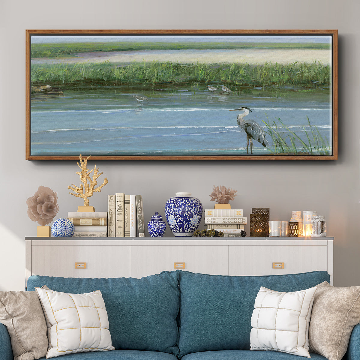 Wading at Dusk - Floater Framed Canvas Print