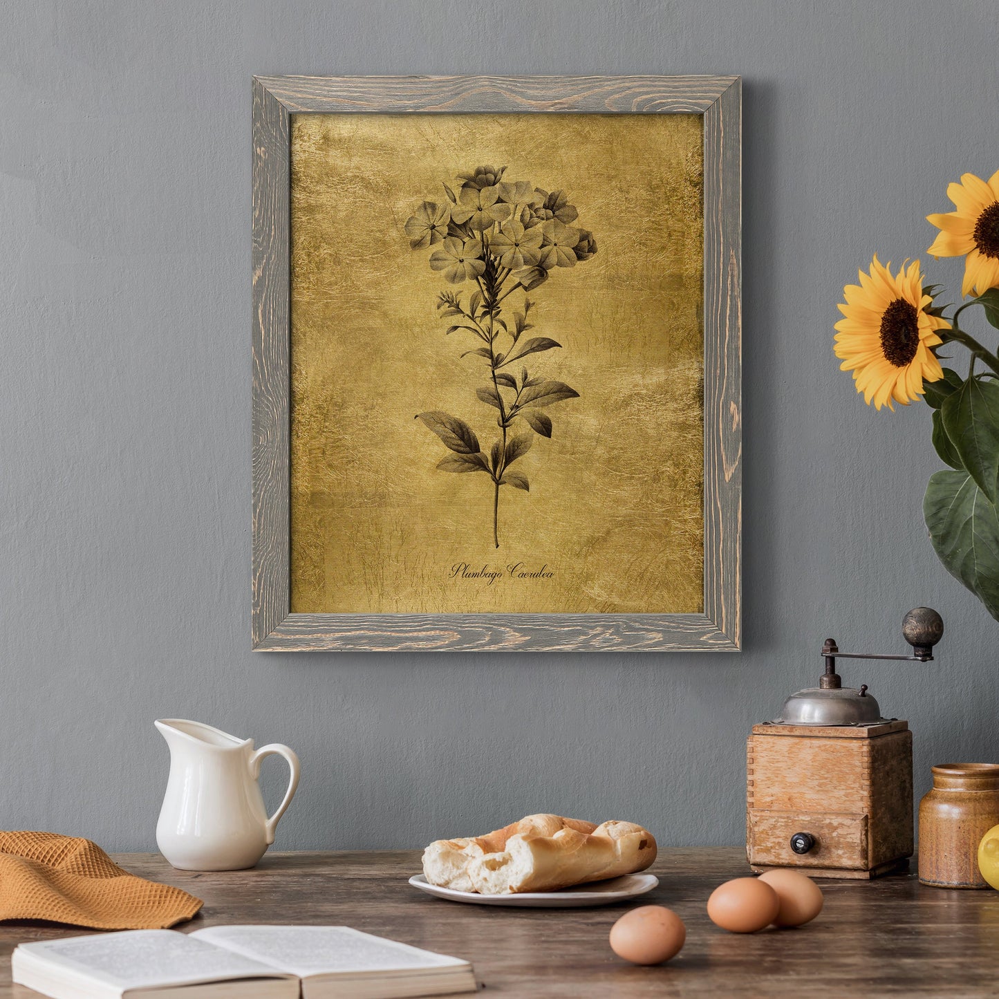 Gold Sketch Botanical II - Premium Canvas Framed in Barnwood - Ready to Hang