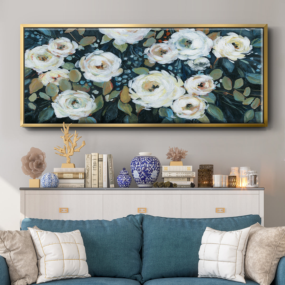 Moonlit Garden I - Floater Framed Canvas Print