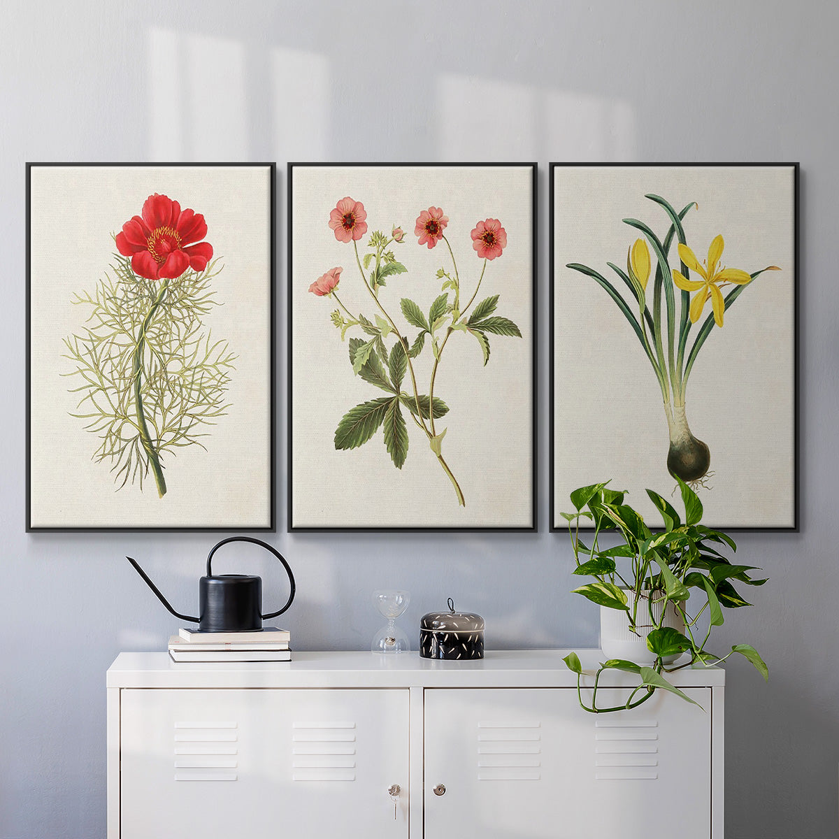 Flowers of the Seasons VI - Framed Premium Gallery Wrapped Canvas L Frame 3 Piece Set - Ready to Hang