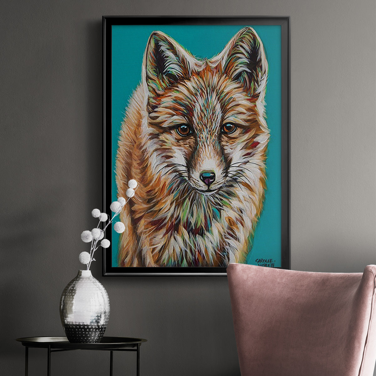 Teal Fox - Modern Framed Canvas Print