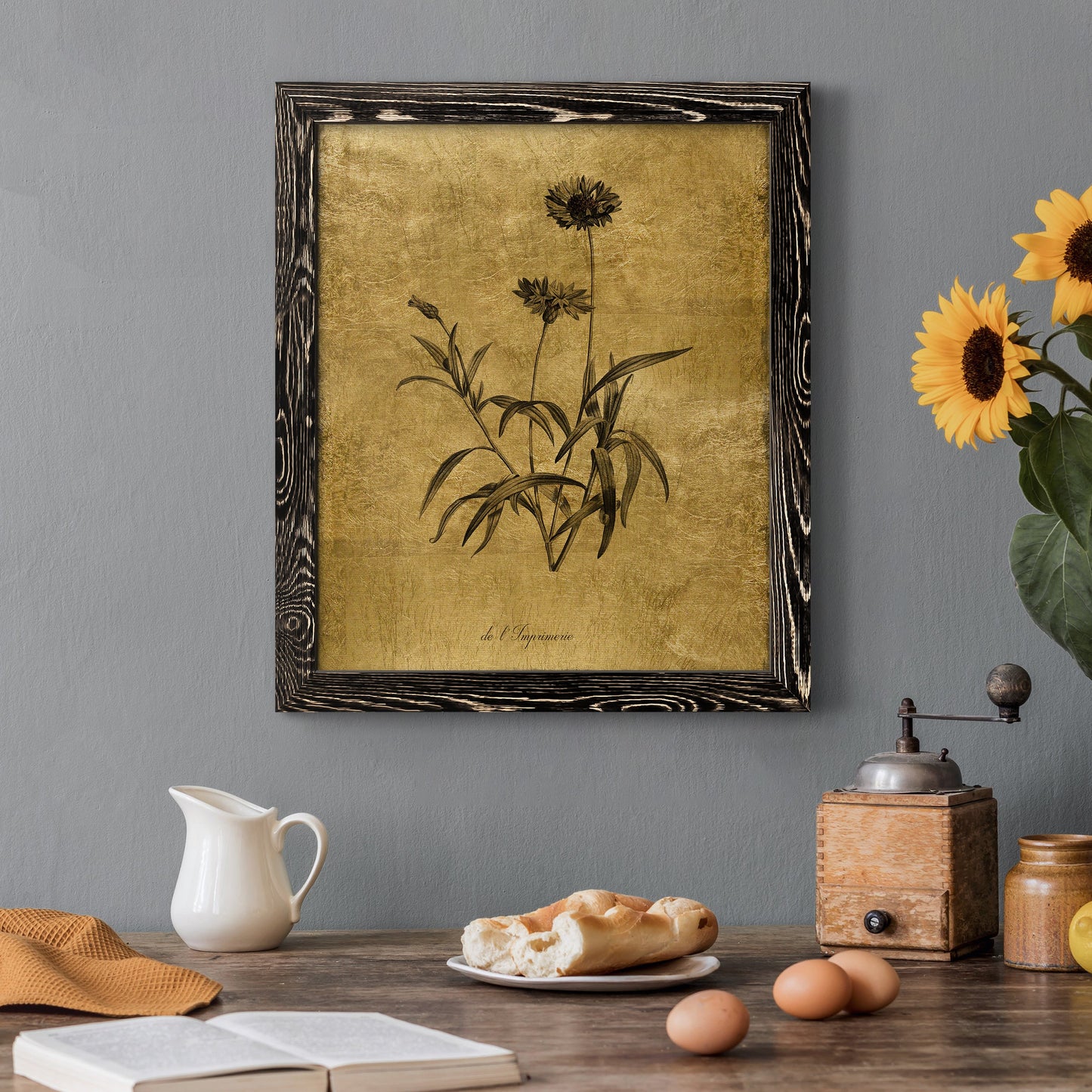 Gold Sketch Botanical I - Premium Canvas Framed in Barnwood - Ready to Hang