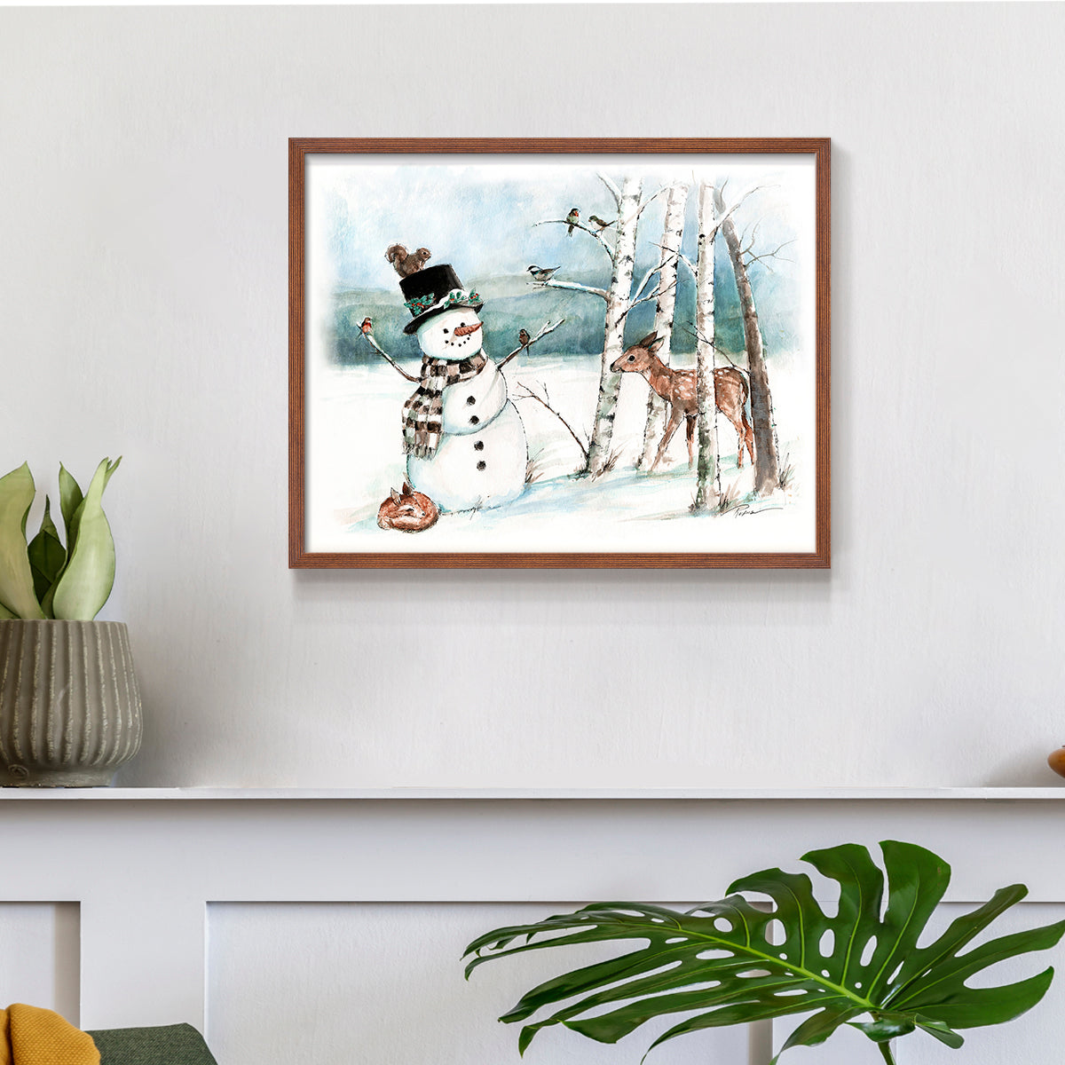 42975,snowman,deer,winter,forest,snowy landscape,birds,birch trees,scarf,top hat,wildlife,nature,frost,season,serene,animal,frosty,woodlands,frozen,cold,playful,outdoors,charming,magical,landscape art,whimsical,fauna,friendly,wildlife observation,tranquility,country scene,illustration,snowflakes,seasonal,heritage,woodland creatures,holiday,scenic,peaceful,natural beauty,art,Re-stickable,Landscape & Nature