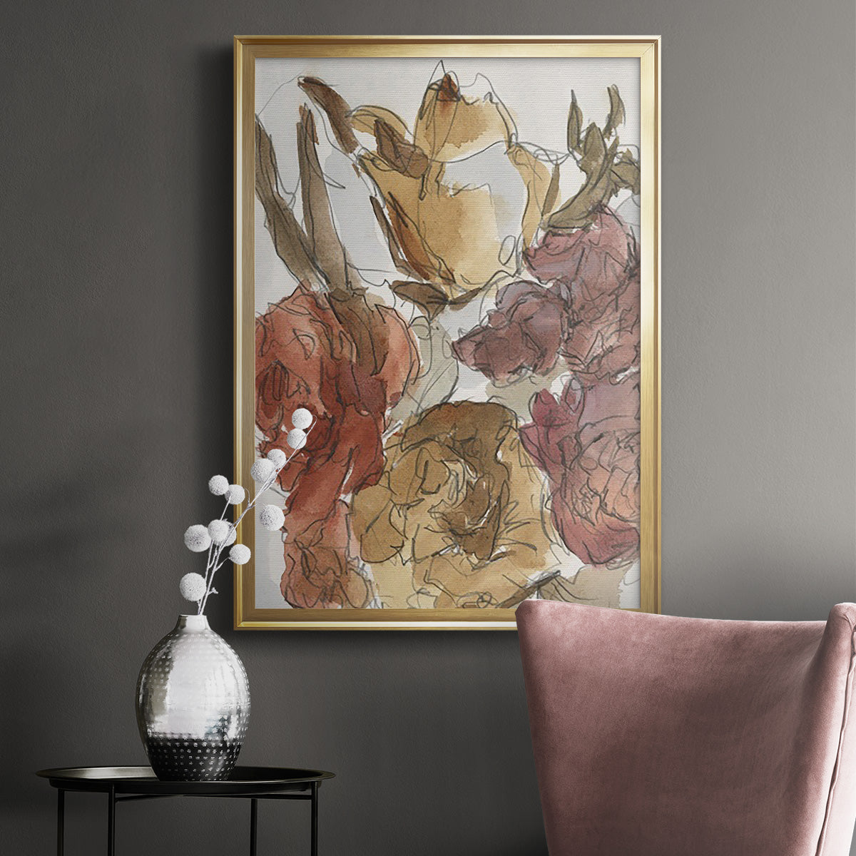 Cropped Floral Arrangement I - Modern Framed Canvas Print