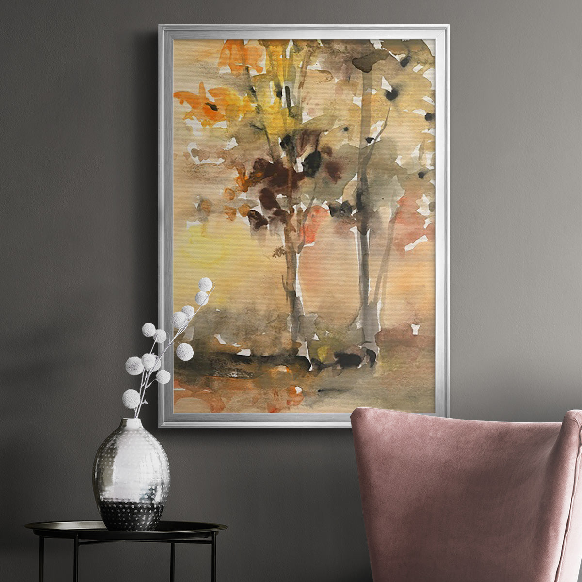 Fall Foliage Watercolor II - Modern Framed Canvas Print