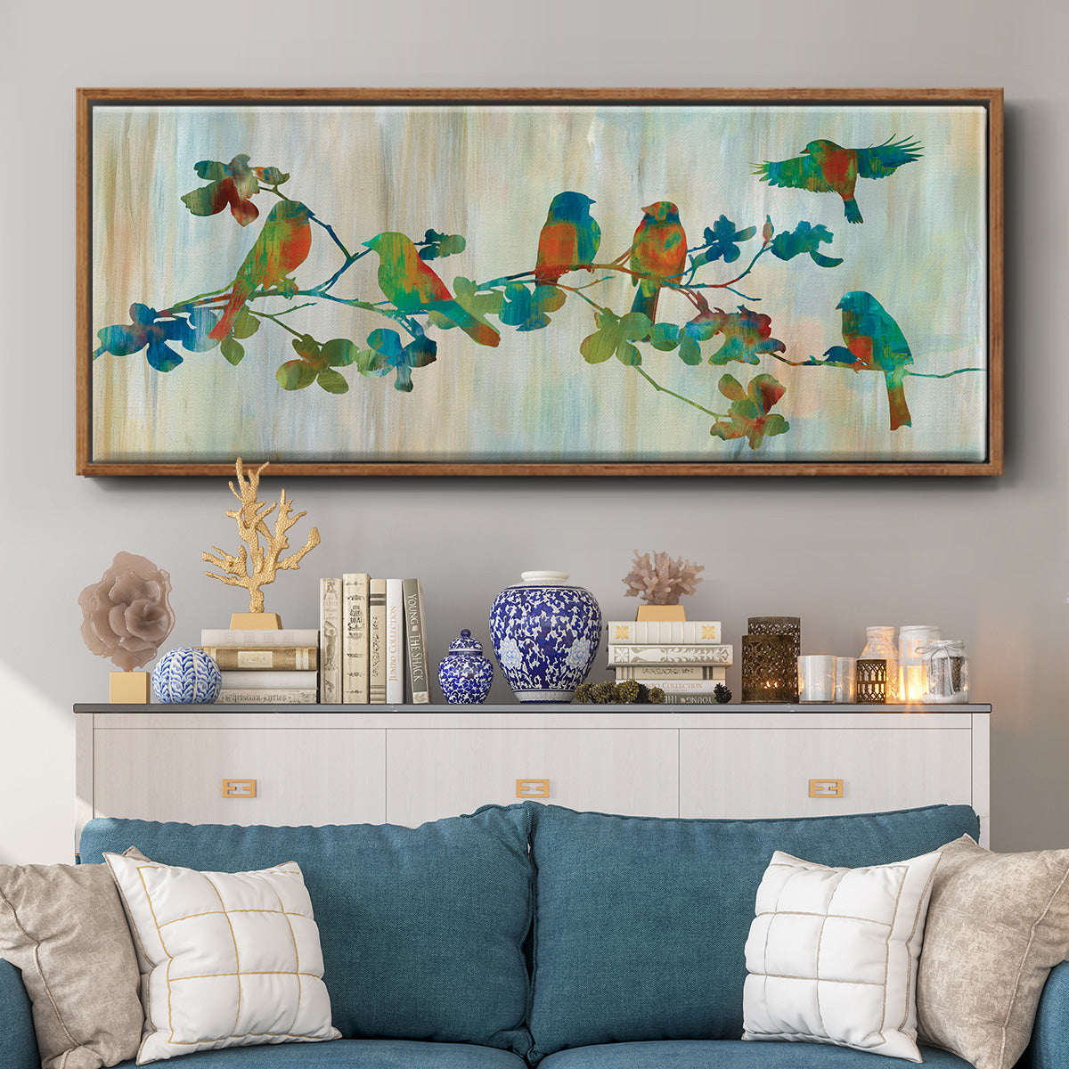 Birds on Branch - Floater Framed Canvas Print