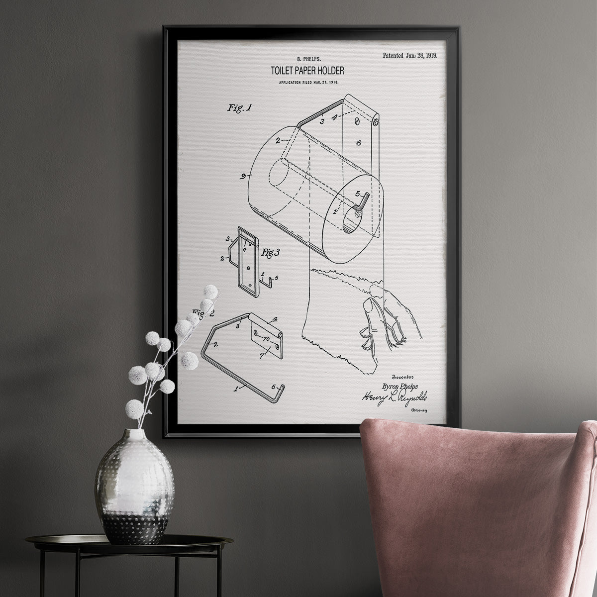 Toilet Paper Patent II - Modern Framed Canvas Print