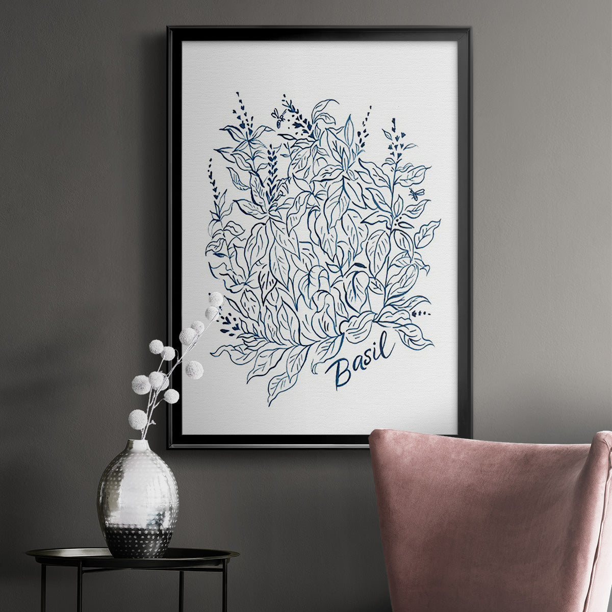 Summer Herb Garden Sketches I - Modern Framed Canvas Print