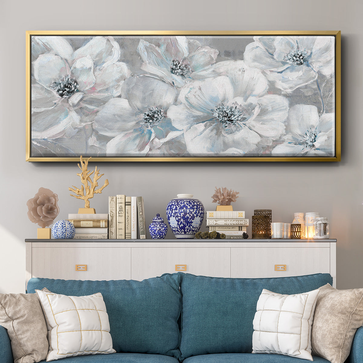 Soft Teal Summer - Floater Framed Canvas Print