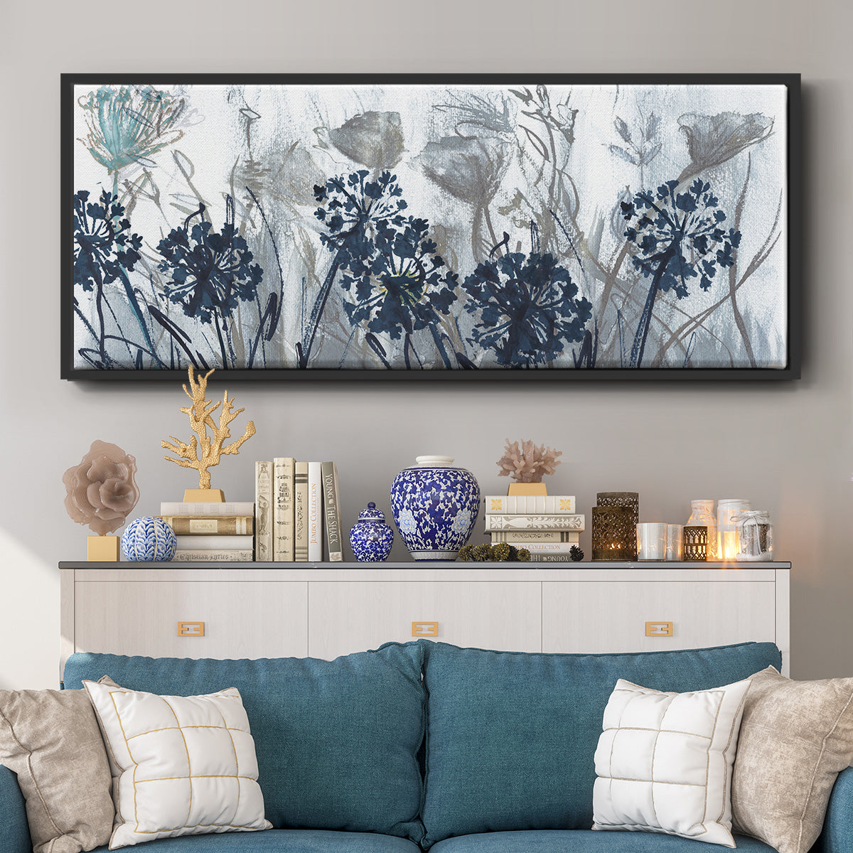 Indigo Field - Floater Framed Canvas Print
