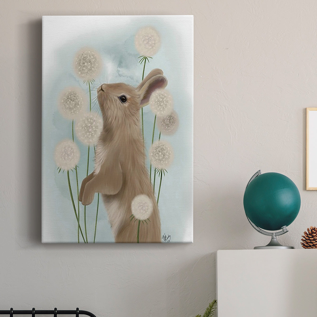 Rabbit In Dandylions Premium Gallery Wrapped Canvas - Ready to Hang