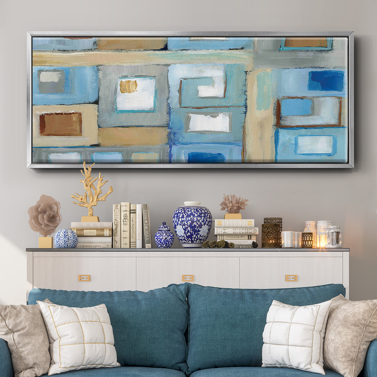 Variation on Greek Key II - Floater Framed Canvas Print