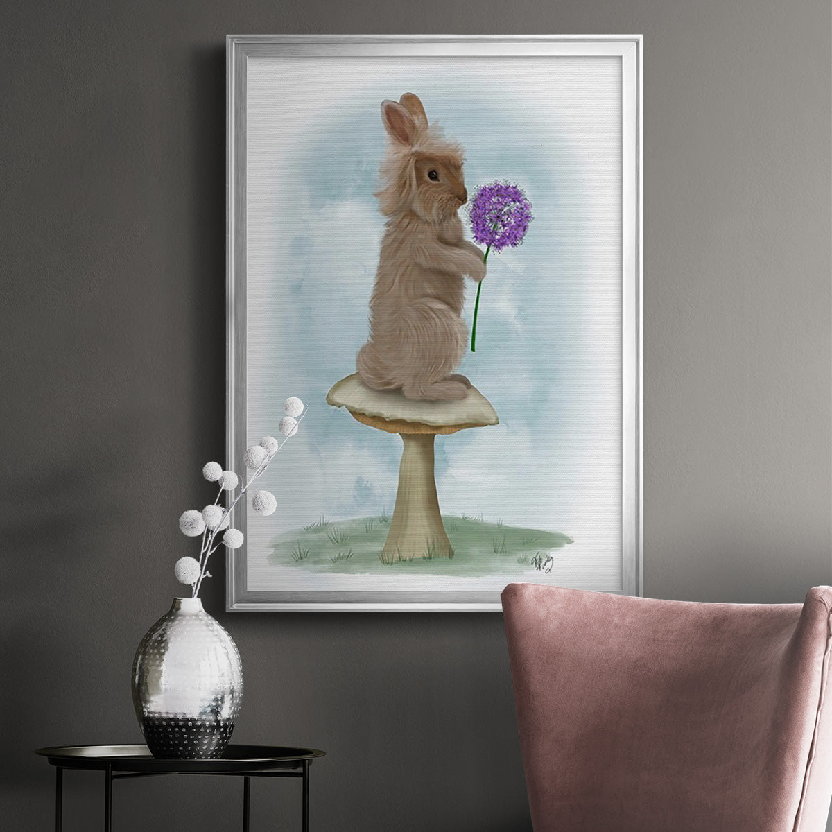 Rabbit and Agapanthus - Modern Framed Canvas Print