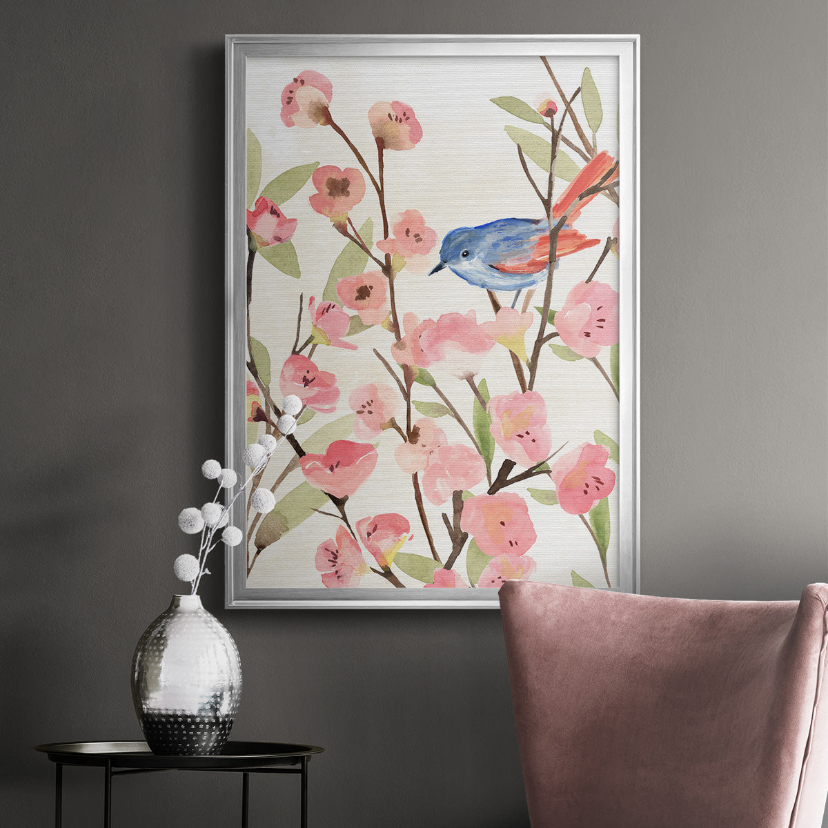 Cherry Blossom Perch II - Modern Framed Canvas Print