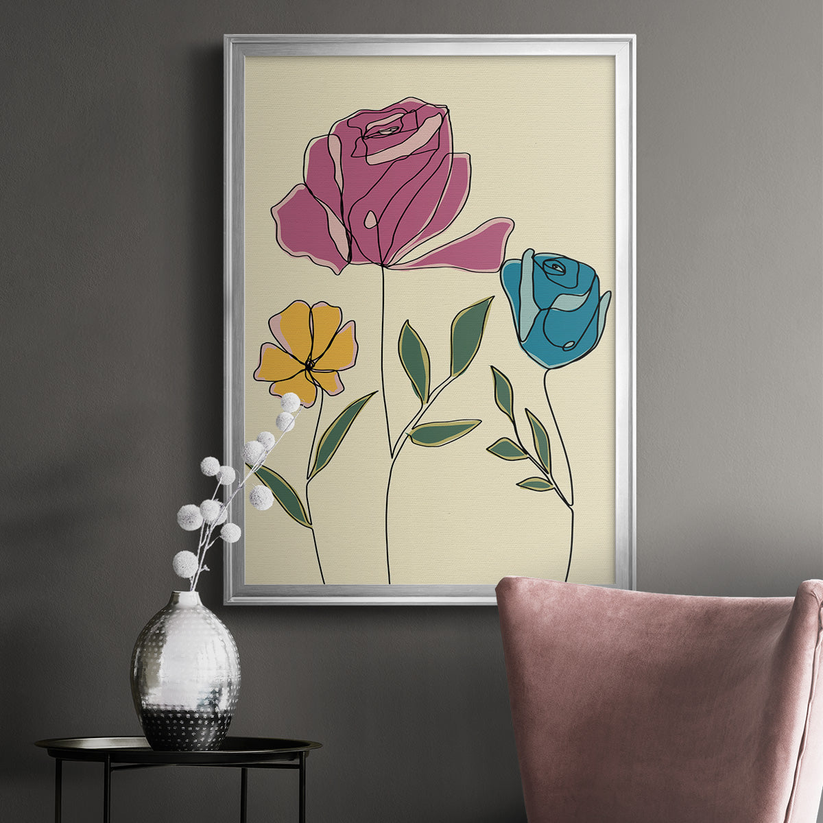 Colored Floral II - Modern Framed Canvas Print