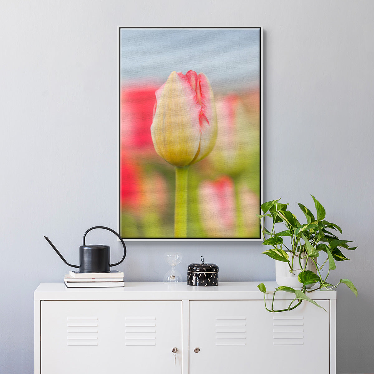 Twotone Tulip - Framed Premium Gallery Wrapped Canvas L Frame - Ready to Hang