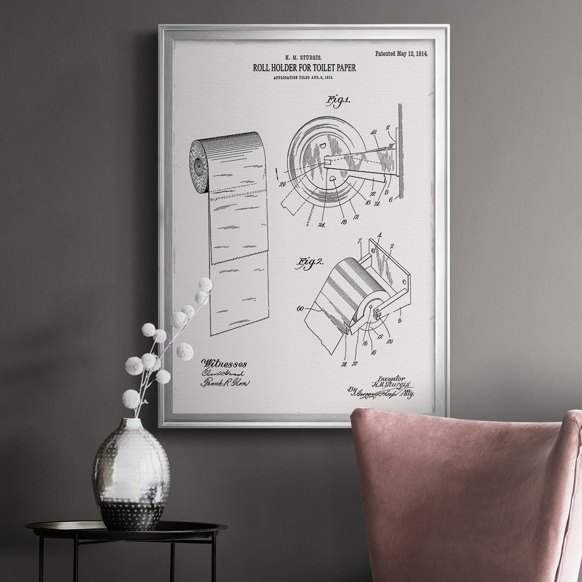 Toilet Paper Patent III - Modern Framed Canvas Print