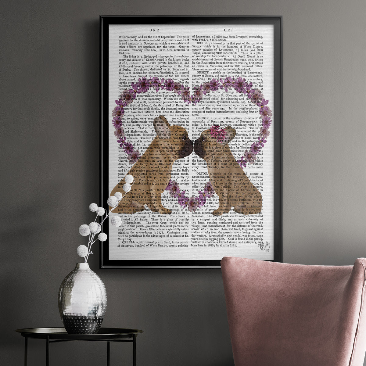 French Kiss and Flower Heart - Modern Framed Canvas Print