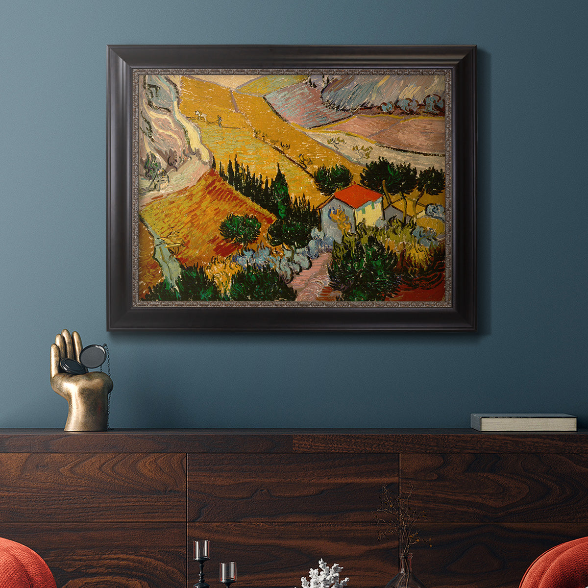 Valley With Ploughman Seen from Above - Ornate Framed Canvas Print
