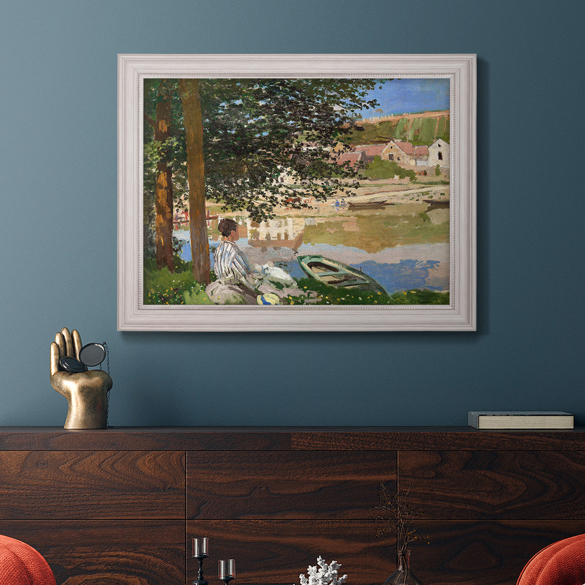 On the Bank of the Seine, Bennecourt - Ornate Framed Canvas Print