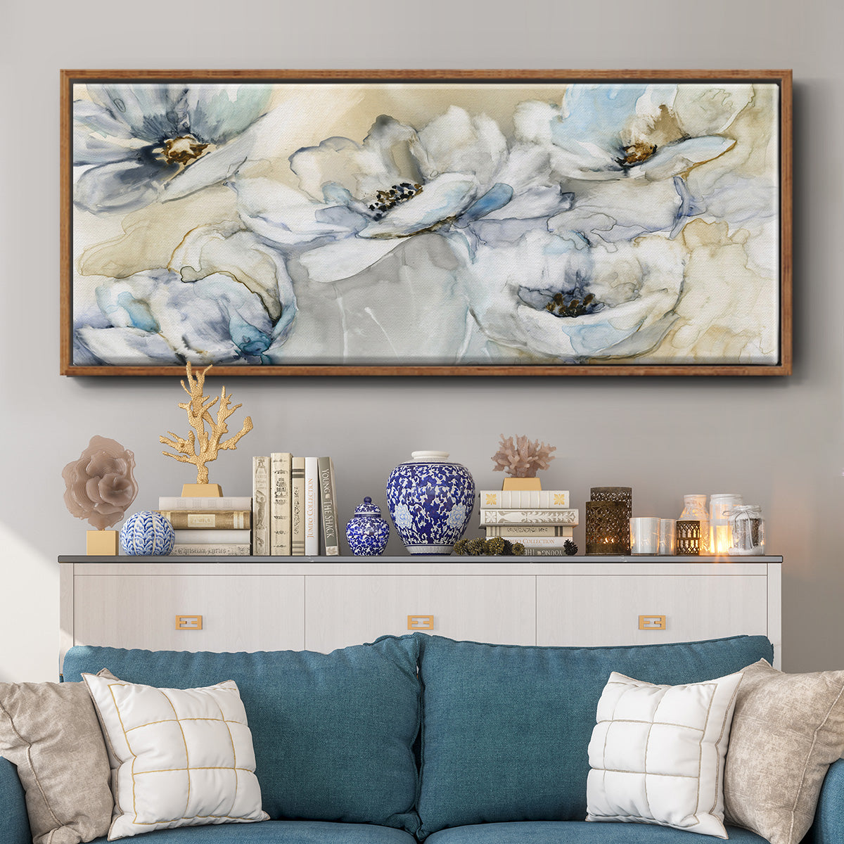 Soft Blooms - Floater Framed Canvas Print