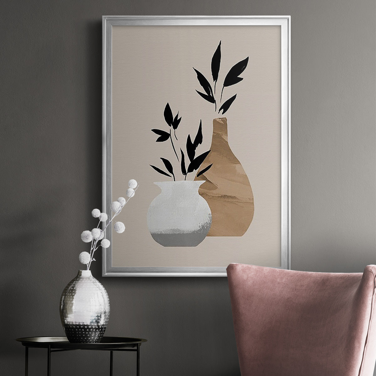 Simple Bud Vases I - Modern Framed Canvas Print