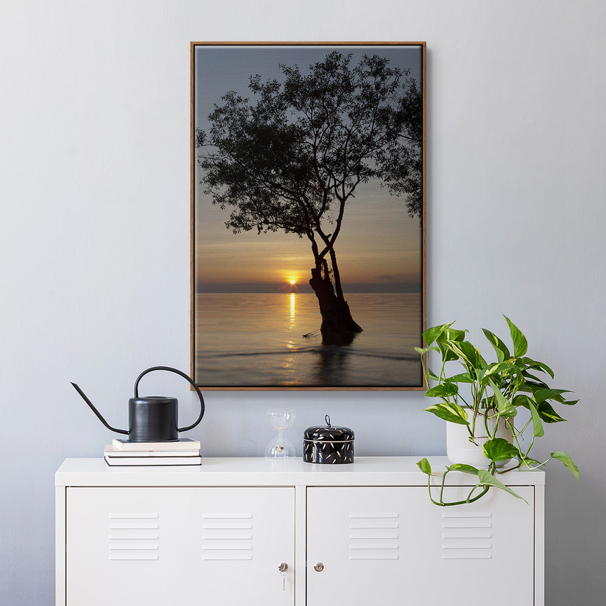 Sunset Silhouette - Framed Premium Gallery Wrapped Canvas L Frame - Ready to Hang