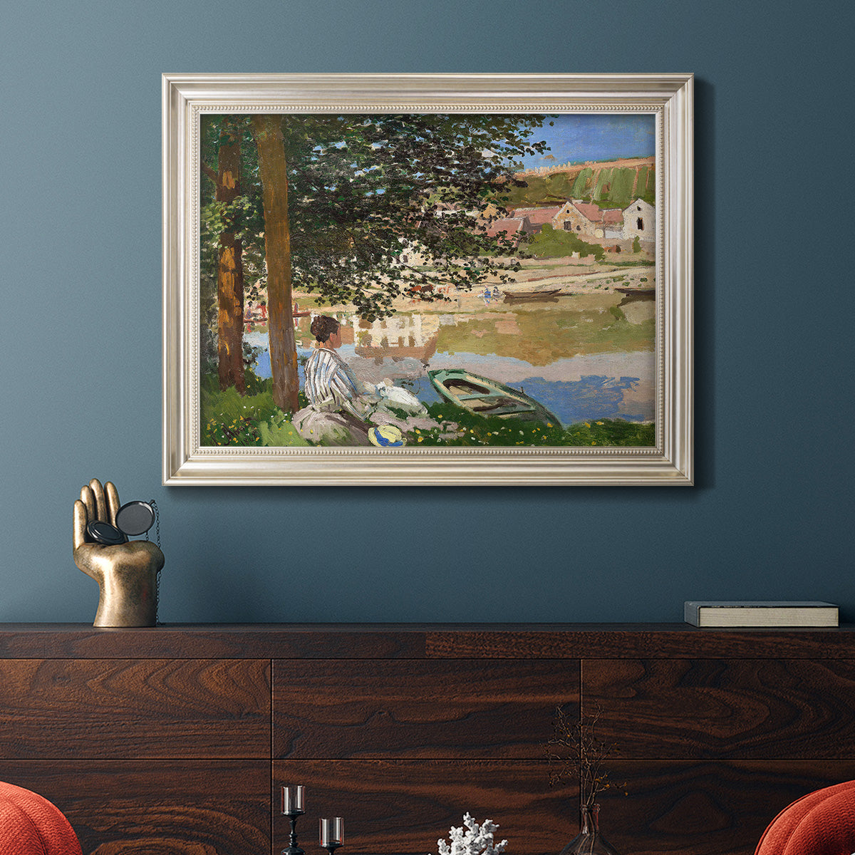 On the Bank of the Seine, Bennecourt - Ornate Framed Canvas Print