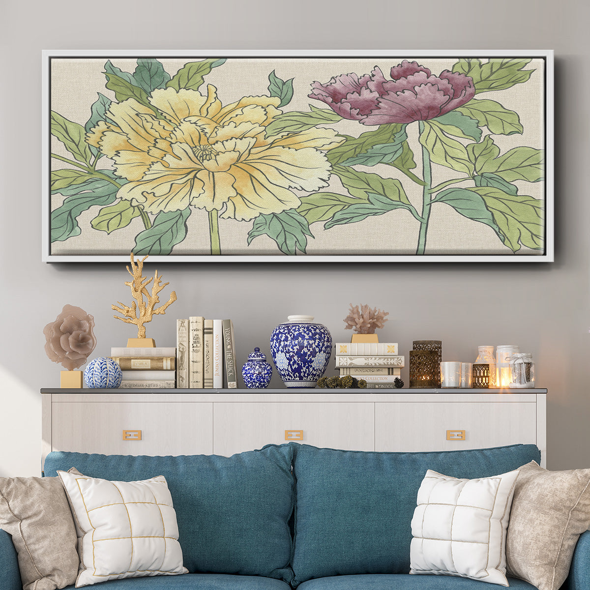 Peony Blooms II - Floater Framed Canvas Print
