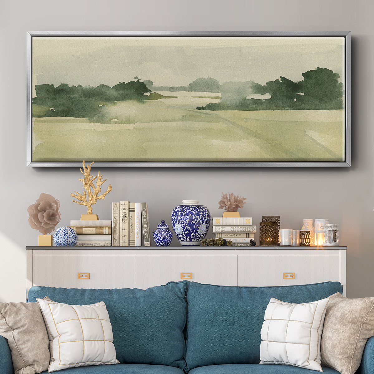 Watercolor Pasture I - Floater Framed Canvas Print