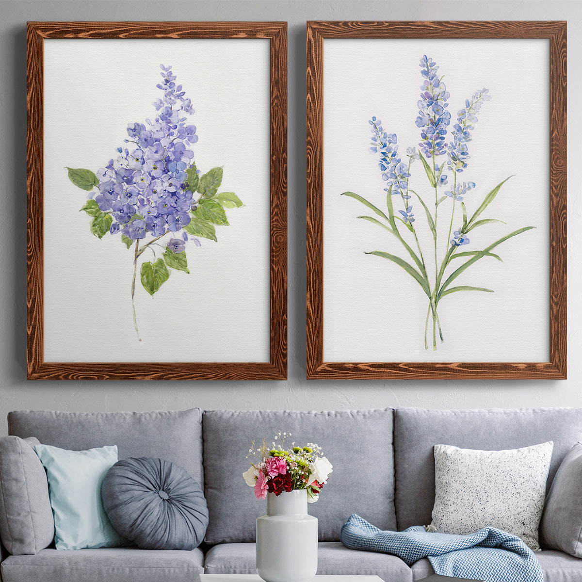 Dainty Botanical Lilac - Premium Framed Canvas 2 Piece Set - Ready to Hang