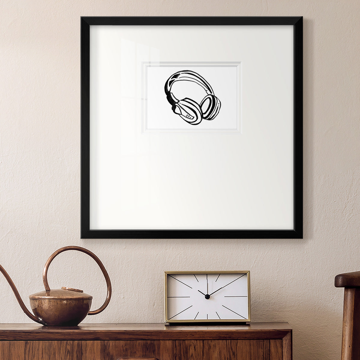 Headphones Sketch Premium Framed Print Double Matboard