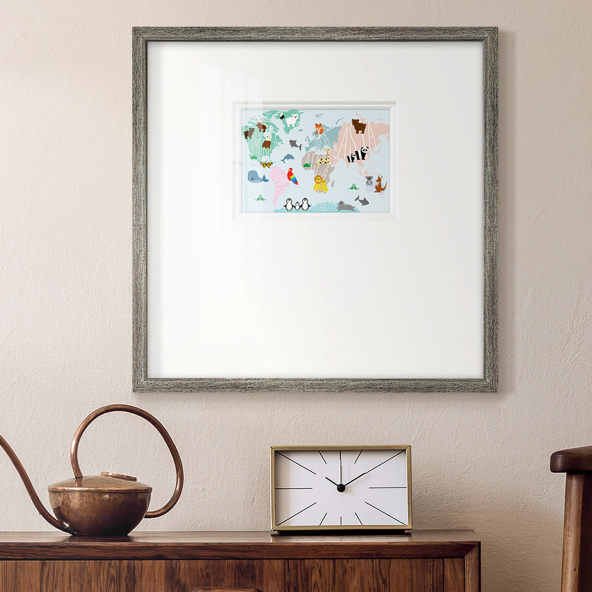 Animal Map Premium Framed Print Double Matboard