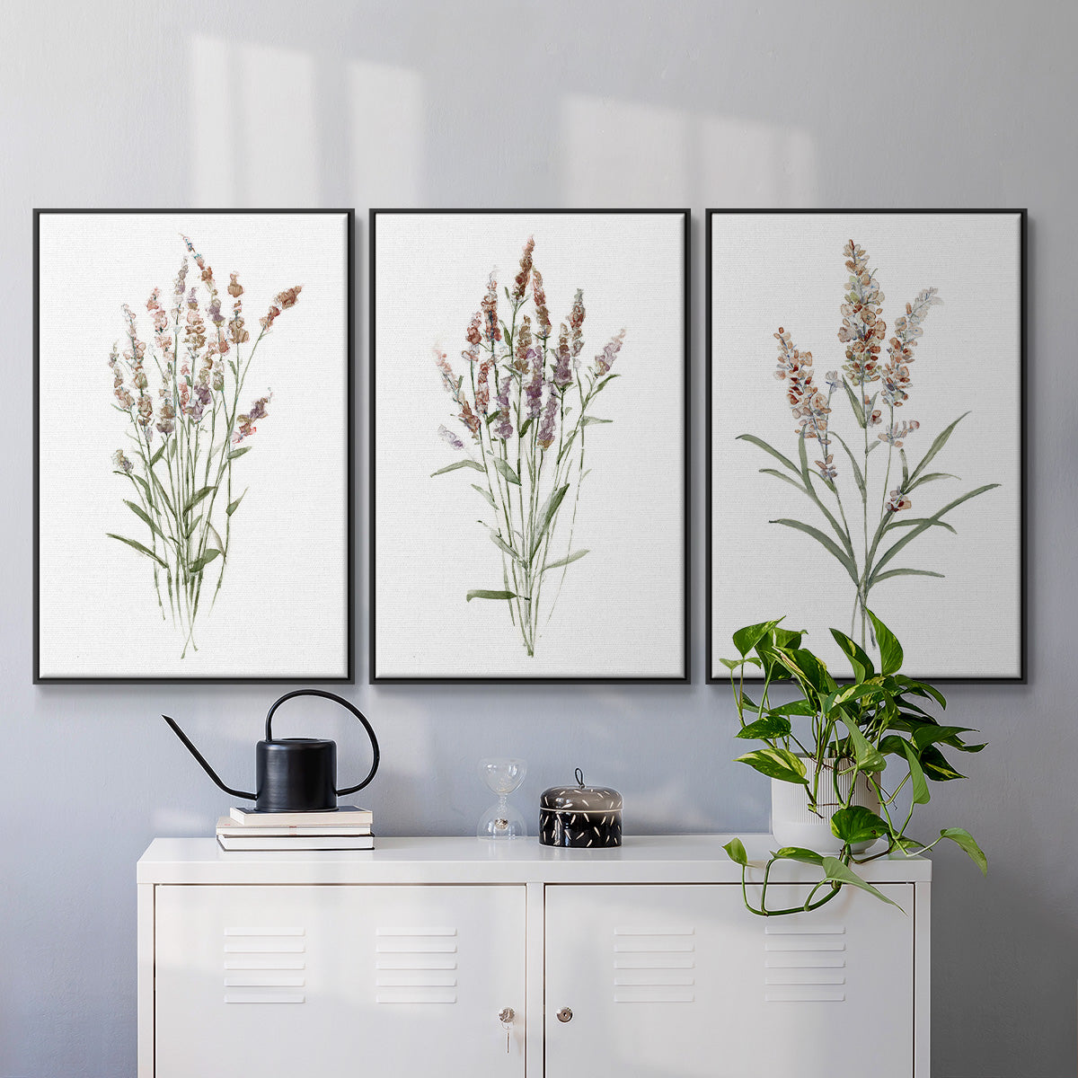 Dainty Botanical I - Framed Premium Gallery Wrapped Canvas L Frame 3 Piece Set - Ready to Hang