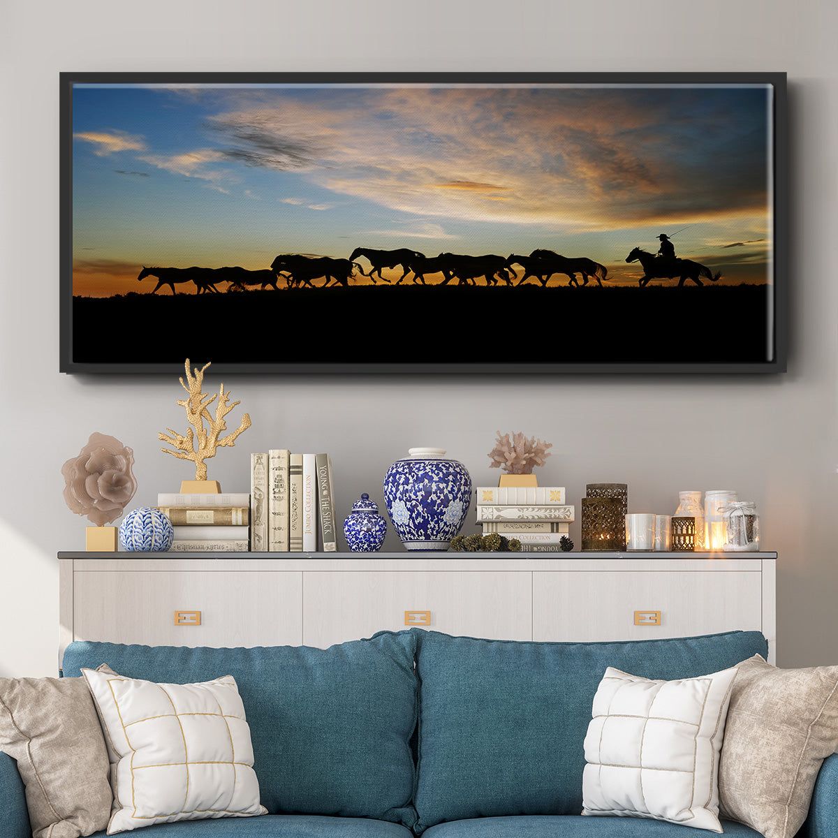 Sunlit Horses V - Floater Framed Canvas Print