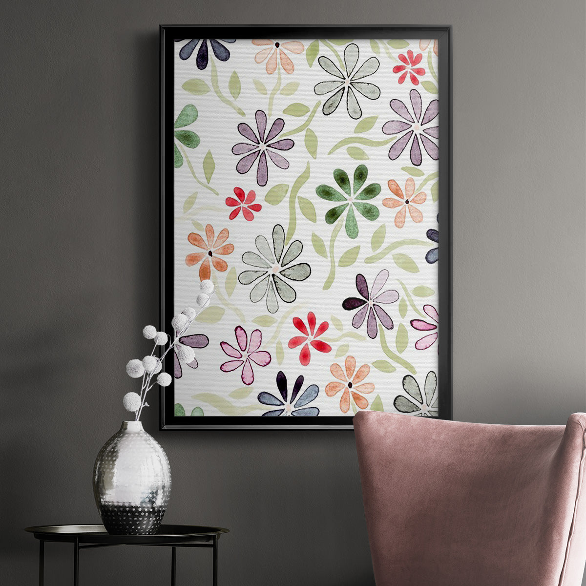 Faded Flowers II - Modern Framed Canvas Print